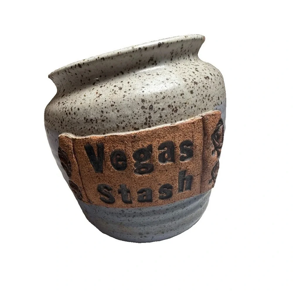 Vintage Vegas Stash Pottery Jar Signed Roth Handmade Stoneware Ceramic Vase